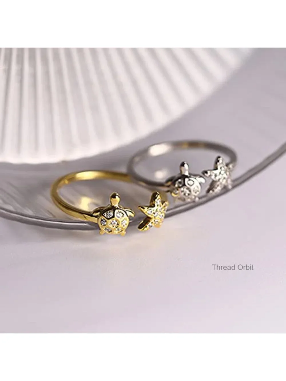 Sterling Silver CZ Star Turtle Starfish Asymmetric Open Adjustable Dainty